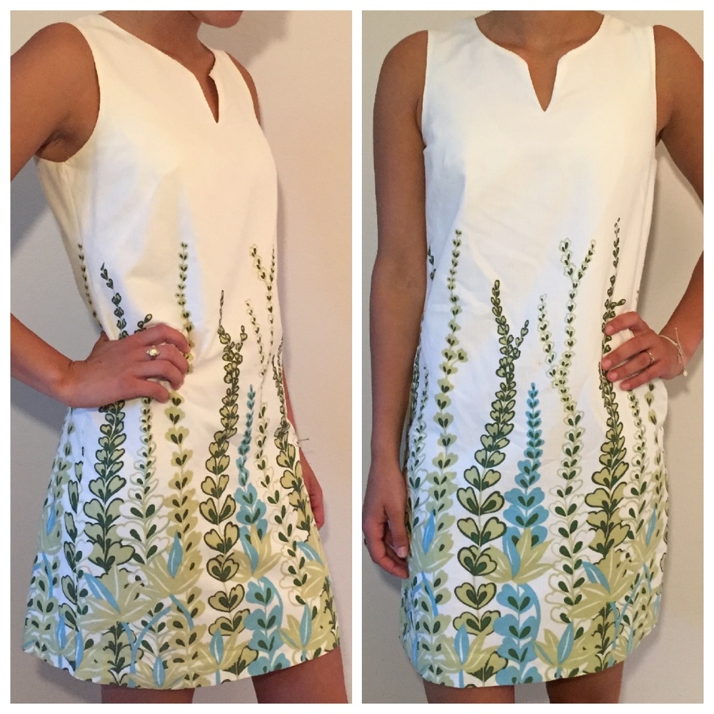 Loft Cotton White & Green Sleeveless Spring Dress